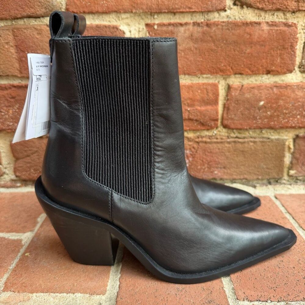 MANGO $150 MNG Leather Pointed Toe Ankle Boots black 37 US6.5-7 NEW - Picture 2 of 12
